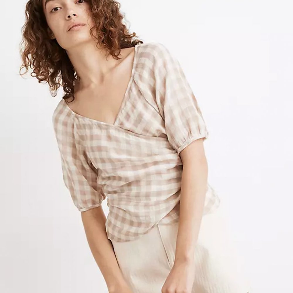 Madewell Sweetheart Wrap Top in Gingham Check